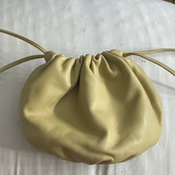 Bottega Veneta Handbags - Bottega Veneta Pale Yellow Gathered Drawstring Wristlet
